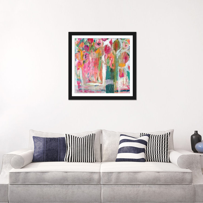 «Pink Melody I», impression sur toile, Papier d'art encadré noir, H 24 po x l 24 po x P 1 po, Blanc