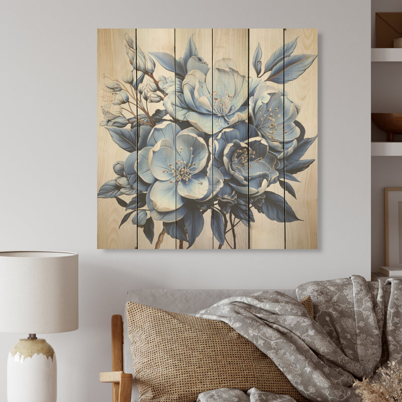 Un bouquet de rhododendrons I - Art sur bois de rhododendrons sur bois de pin naturel, H 15 po x l 15 po