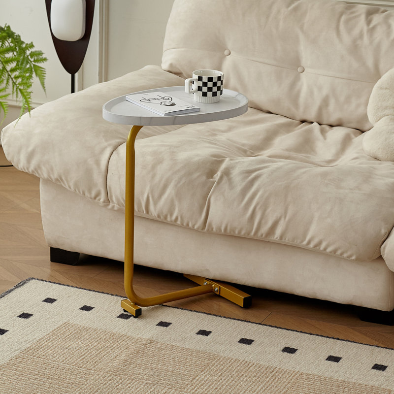 2 pièces, table d'appoint en forme de C, petit canapé pour petits espaces, salon, chambre à coucher, Doré, Blanc