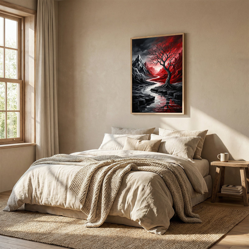 «Black Tree in Red Mountain Valley», art mural sur toile, H 48 po x l 32 po