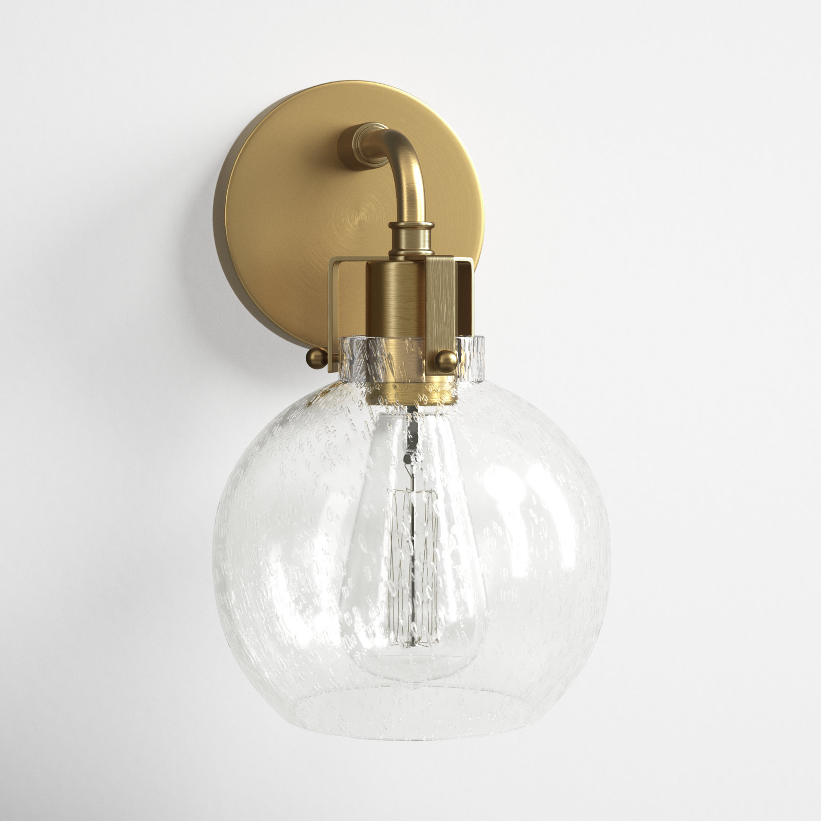 Byrne Single Light Glass Steel Dimmable Armed Sconce, Burnished Brass