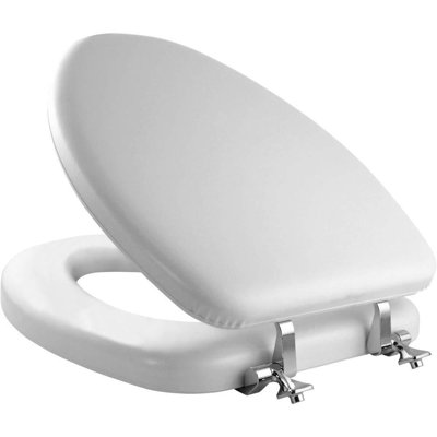 Padded Toilet Seat with Chrome Hinges(Elongated, White)
