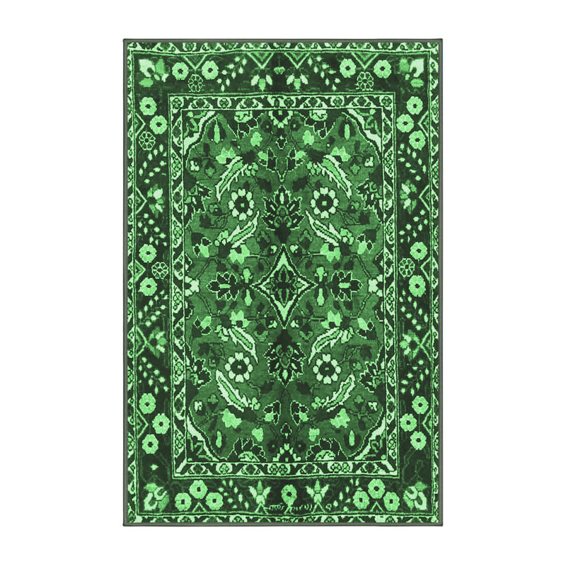 Tapis oriental vert / noir en laine et polyester tissé à la machine Oliverson, Rectangle 6 pi x 9 pi