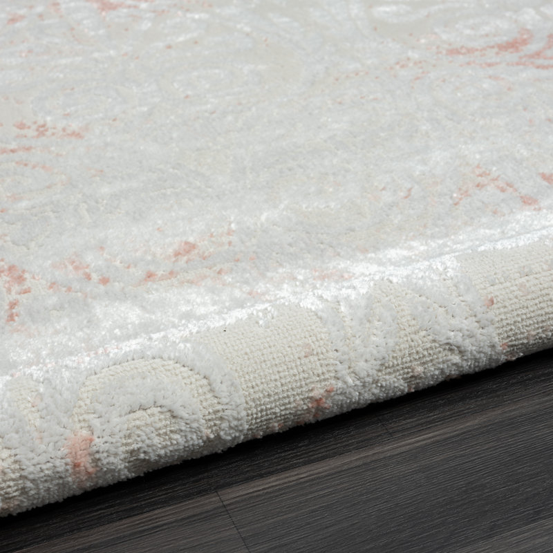 Eloise Damask Performance Ivory/Pink Area Rug, Rectangle 7'9" x 9'9"