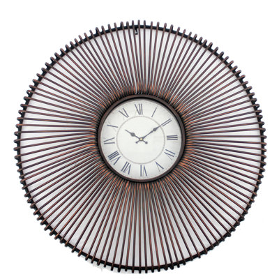 Horloge murale avec cadre de protection de ventilateur en métal, brun