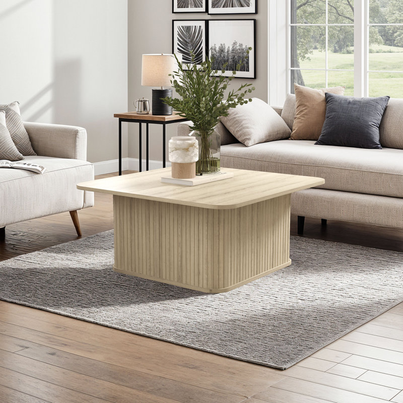 Table basse carrée cannelée 31,5 po Aurel, Beige/brun