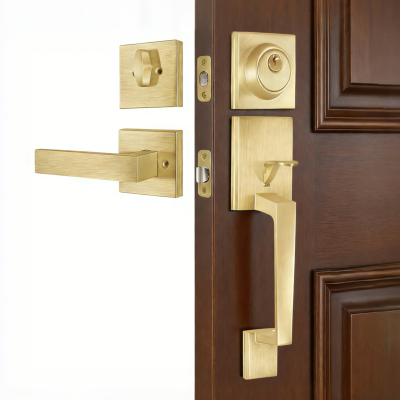 Single-Sided Handleset with Metal Lever and Deadbolt, Black