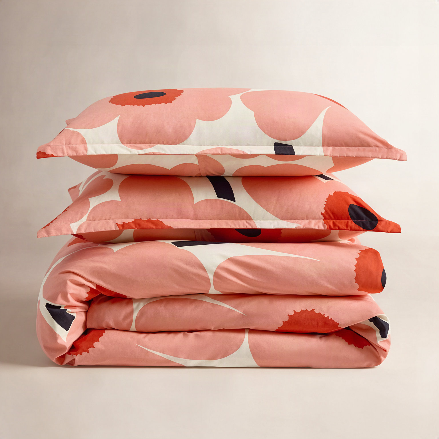 Marimekko Cotton Duvet Cover Set, Queen Duvet Cover + 2 Shams, Orange