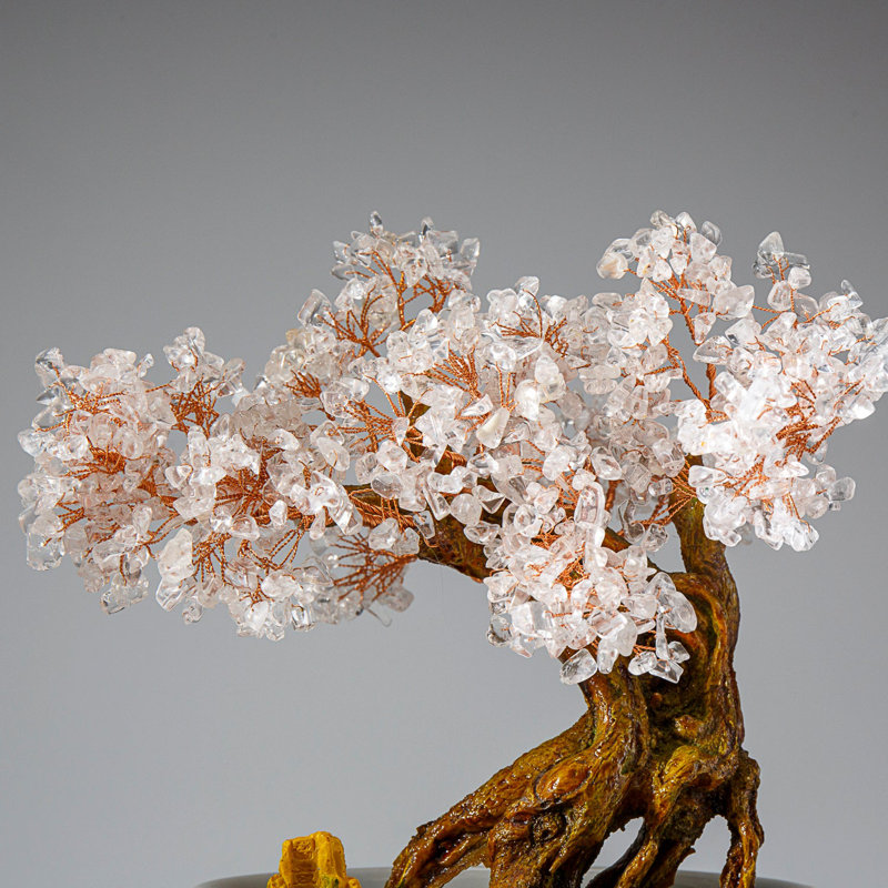 Genuine Quartz Gemstone Bonsai Tree in Oval Porcelain Pot (10")