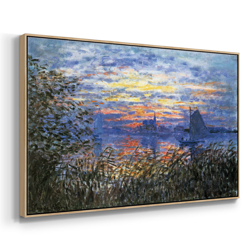 " Sunset On The Seine " by Claude Monet, Natura Floater Framed Canvas, 27" H x 41" W x 2" D
