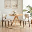 Chaise de salle à manger beige rembourrée de style milieu du siècle, avec revêtement en lin et structure en noyer-292908867