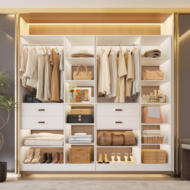  80'' W Closet System with Wooden Drawers, White