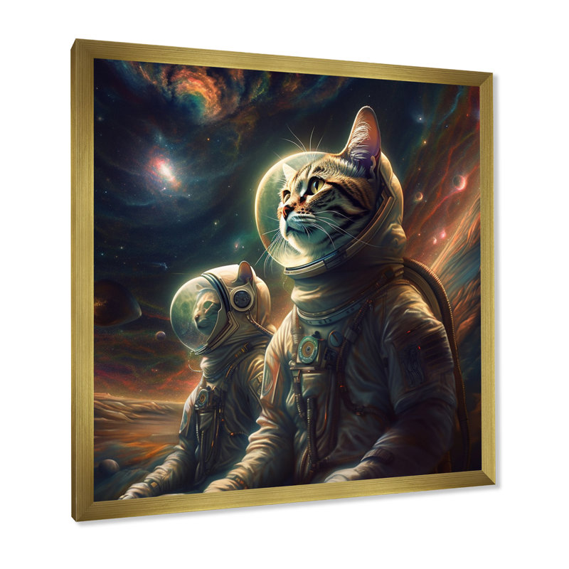 " Interstellar Space Cat ", 30" H x 30" W x 1" D, Gold Single Picture Framed