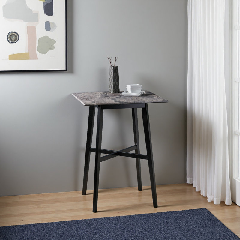 Table de salle à manger à hauteur de bar moderne 42 po, pieds en bois d'hévéa et plateau en stratifié, finition marbre Paladina