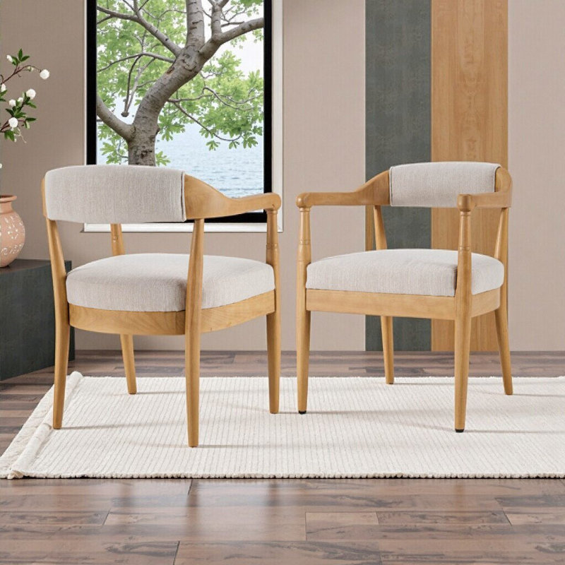 Chaises de salle à manger rembourrées 2 pièces avec accoudoirs, structure en bois massif, conception ergonomique