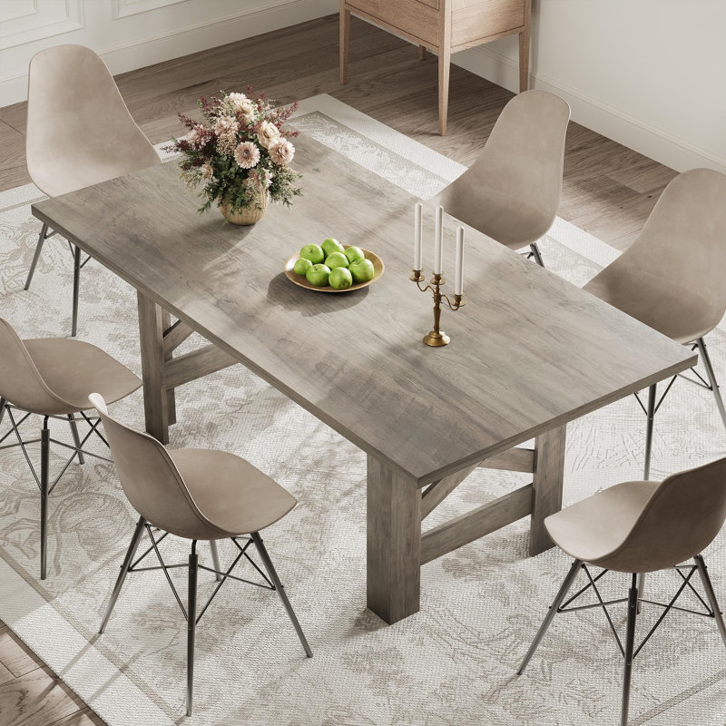 Table de salle à manger Farmhouse pour 6 à 8 personnes, longue table de cuisine en bois avec des pieds triangulaires robustes et un cadre épais pour la salle à manger ou un appartement