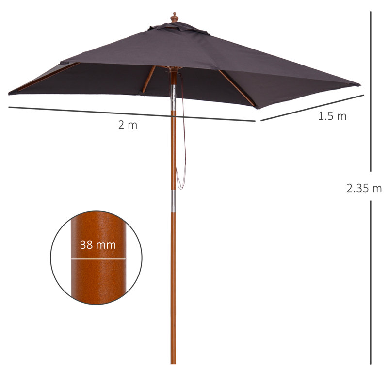 Brittanee 200cm X 150cm Rectangular Tilt Market Parasol, Grey