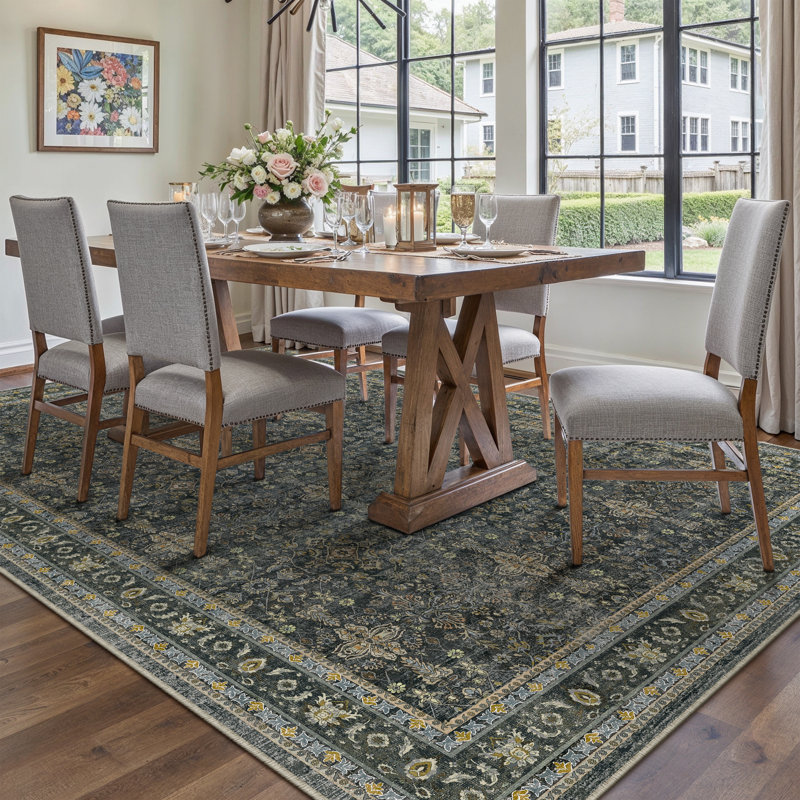Kellems Vintage Machine Washable Area Rugs For Living Room With Non-Slip Backing, Rectangle 6' x 9'