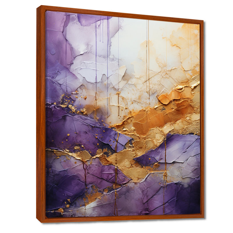Helgert - fractale mauve abstraite - impression, H 44 po x l 34 po x P 1,5 po, Cadre flottant brun