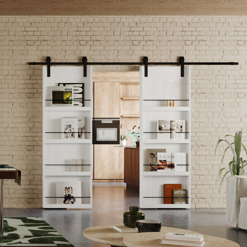 Tablettes en surface - Porte de grange coulissante à quatre niveaux avec ensemble de quincaillerie inclus, 72 po x 84 po