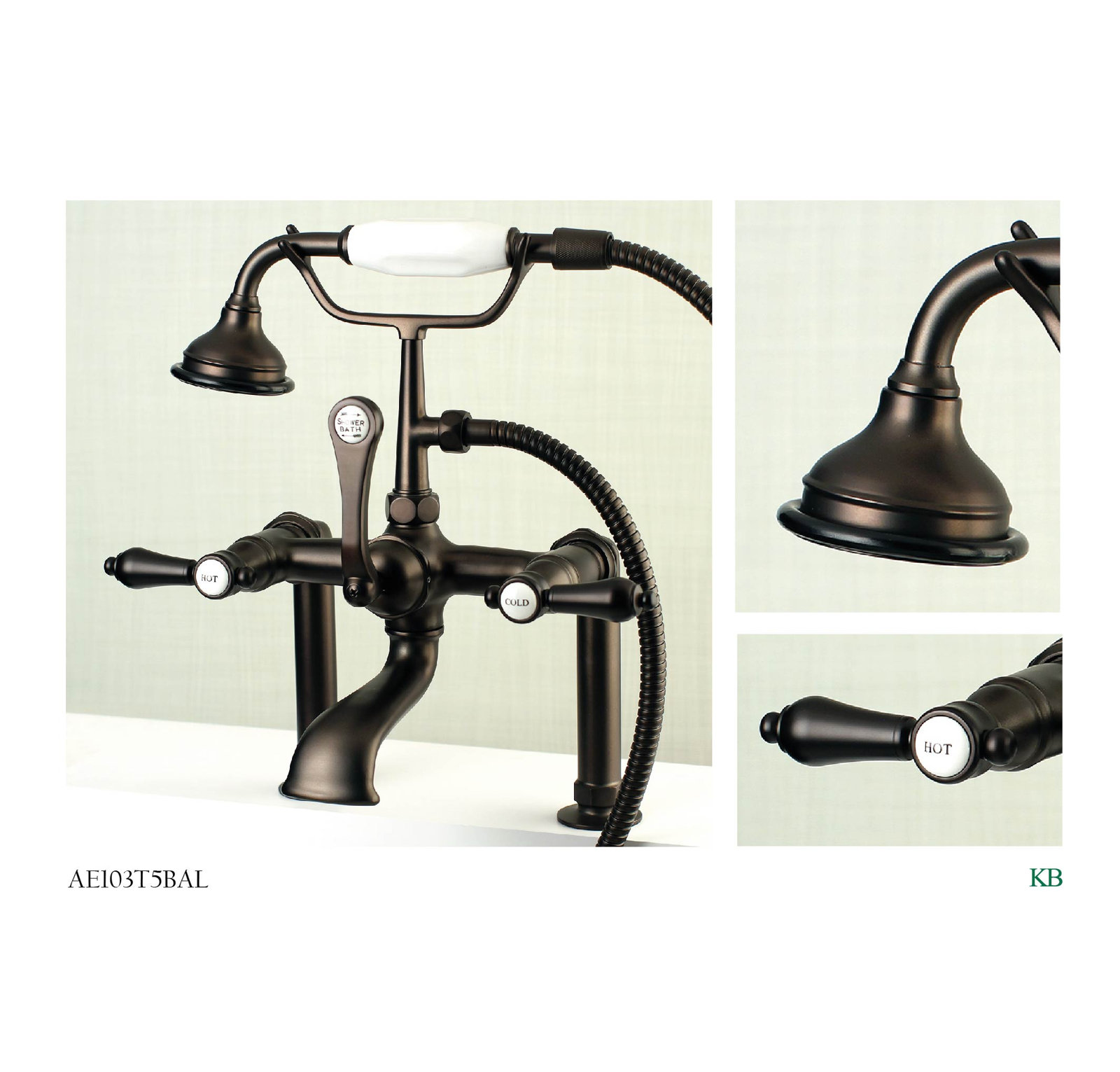Bel-Air Deck Clawfoot Tub Faucet with Hand Shower, Oil Rubbed Bronze