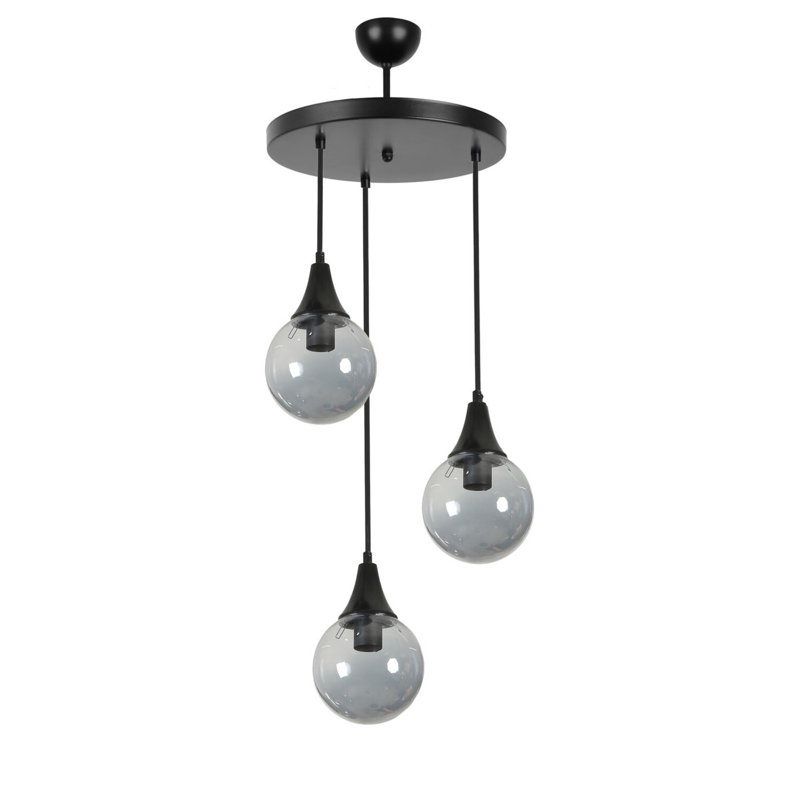 Lustre réglable élégant, finition noire et fumée, 11,8 pouces de diamètre | Corps en métal avec capuchon en verre, hauteur totale: 27,6 pouces | Douille E27, 40 W maximum, parfaite pour la décoration de salle à manger et de salon
