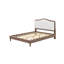 Grand lit plateforme en bois massif avec tête de lit tapissier, sans sommier, cadre gris et tissu blanc-2140166268-2140166270