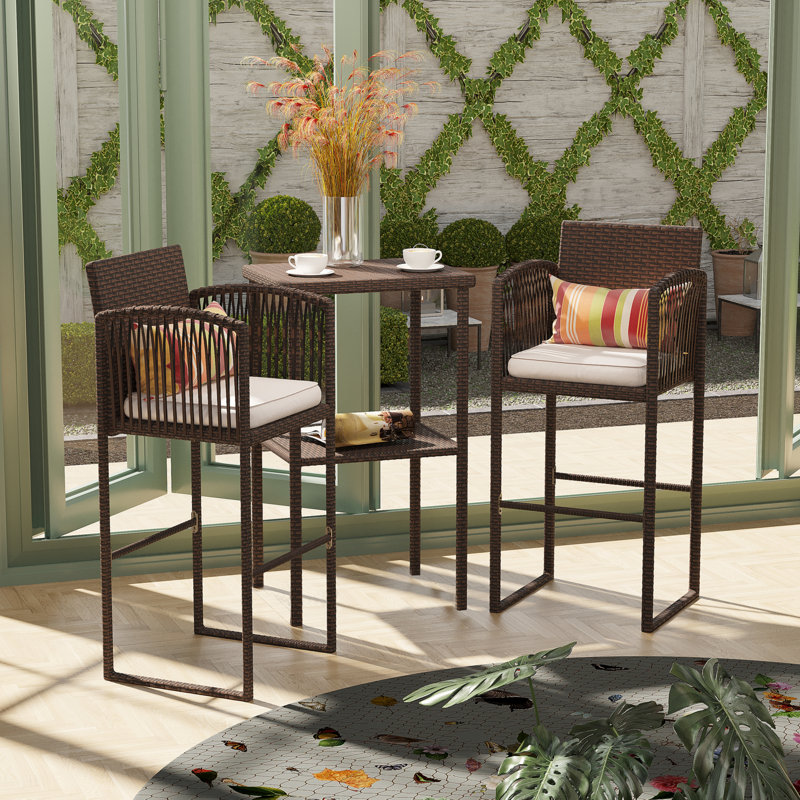 2-Person Wicker Patio Dining Set with Square Table