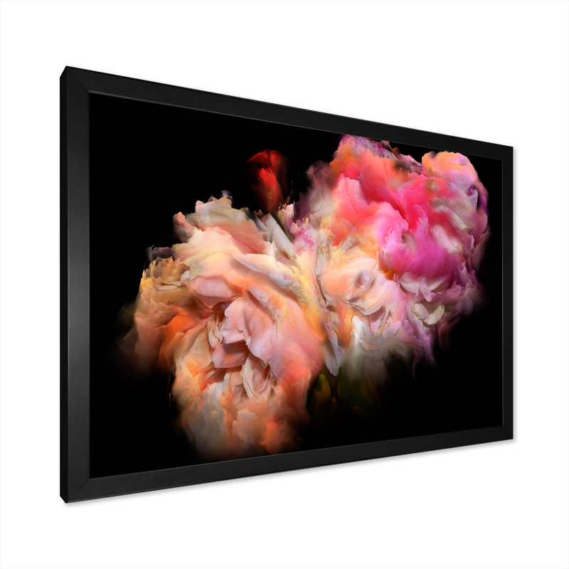 «Multi Pink Dark Fractal Flower», reproduction de cadre photo sur toile, Cadre photo noir, H 24 po x l 36 po x P 1 po