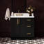 Meuble-lavabo rectangulaire simple décalé à gauche de 91 cm (36 po) avec comptoir en quartz blanc de Carrare de 3,8 cm (1,5 po) d'épaisseur, finition noire.-128606901-128606902