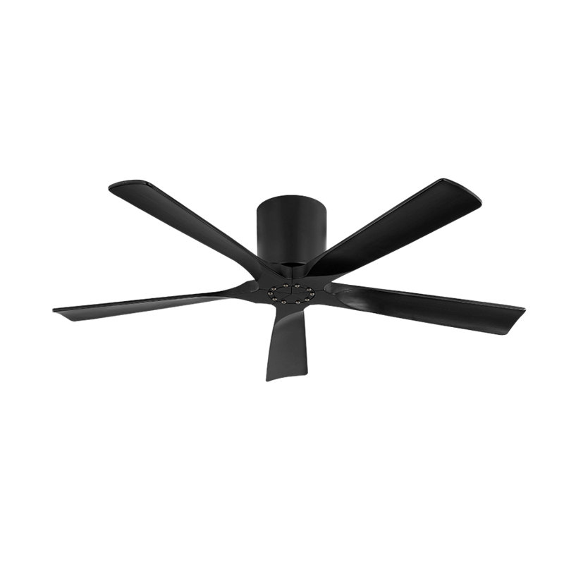 52 In. 5 Solid Wood Blades Indoor Flush Mount Ceiling Fan Without Light, Black with Black Blades