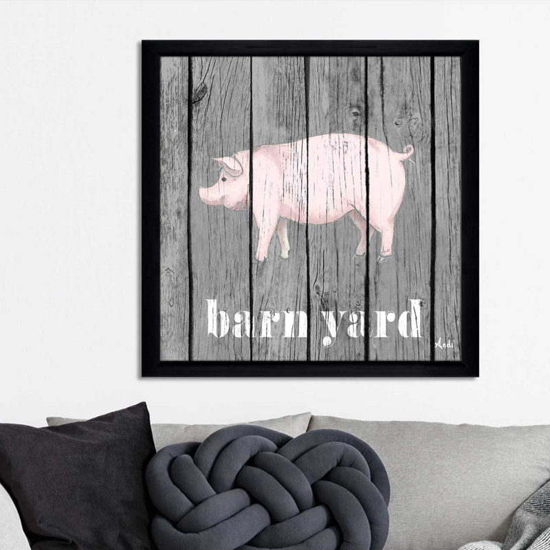 «Barnyard Pig», impression, H 25,5 po x l 25,5 po x P 1 po, Cadre noir
