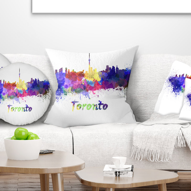 Toronto Skyline - Coussin décoratif imprimé paysage urbain, 16 po x 1 po, Carré