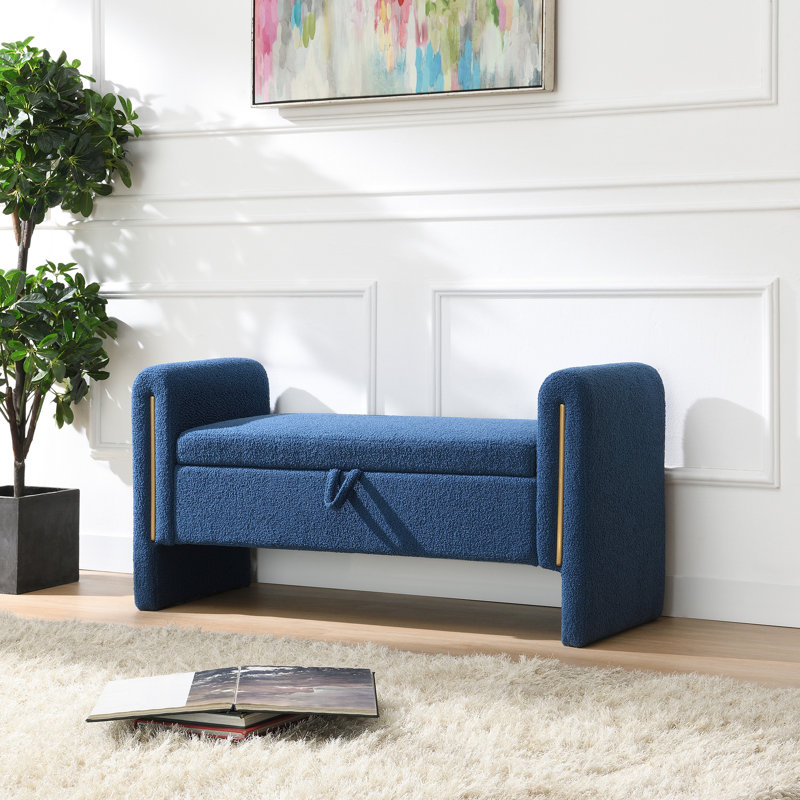 Banc rembourré avec accoudoirs et rangement, Marine