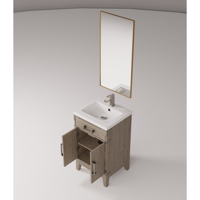Ensemble de meuble-lavabo simple en chêne gris l 20 po x P 18 po, comptoir en acrylique, miroir et robinet 18 po