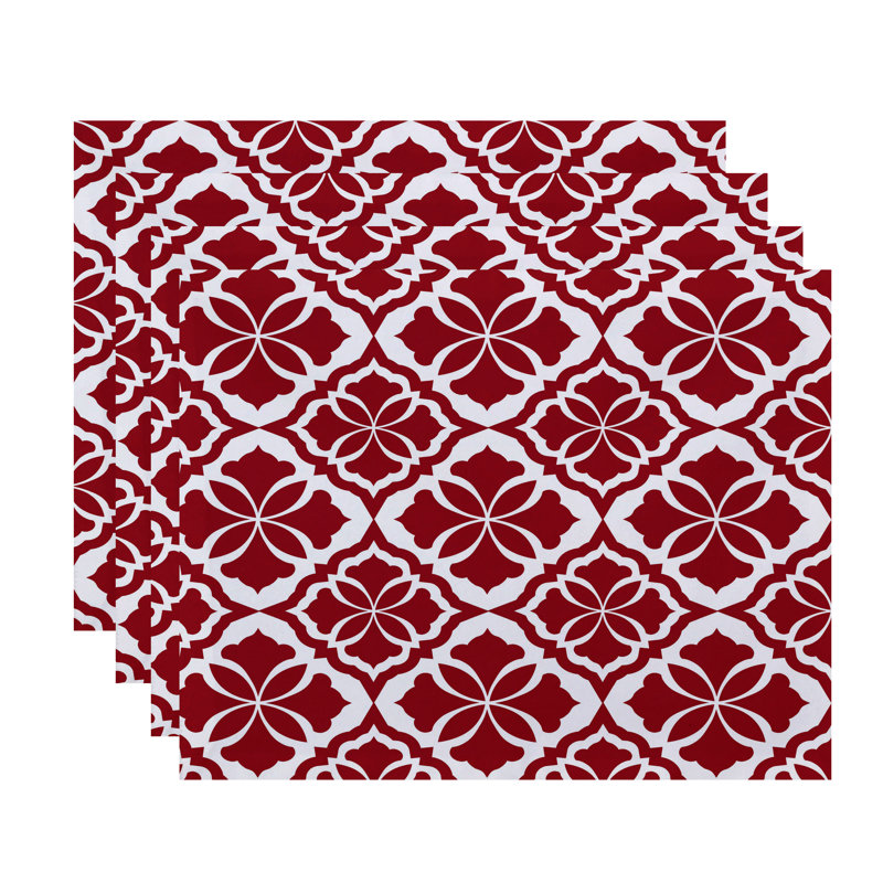 Selina Polyester Floral Rectangle Placemat, Red