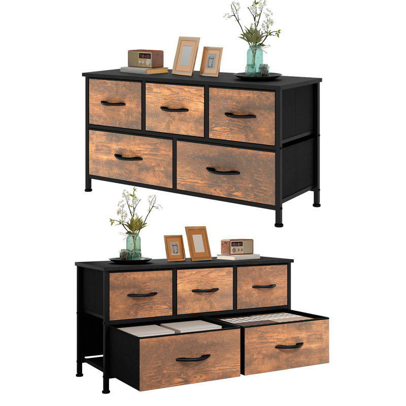 Kathiria 39.4"W 5 Drawer Small Dresser, Brown Wood