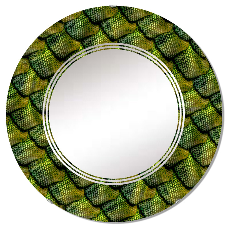 Motif 3D peau de serpent verte - miroir mural animaux, 32 po x 32 po