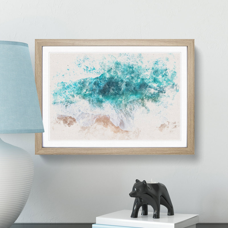 The Turquoise Ocean Upon the Beach - Picture Frame Painting Print, 62cm H x 87cm W x 2cm D, Oak Framed
