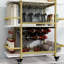 Metal Bar Cart, 3-Tier Drink Trolley with Wine Rack, Glass Holder-1714142339