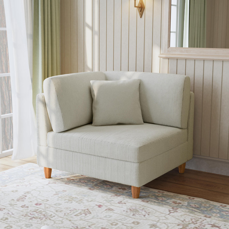 Fauteuil rembourré en velours côtelé gris sel de mer Seemab, Gris sel de mer