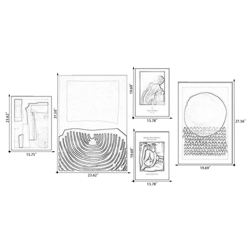 Ensemble d'art mural 5 pièces Mid-Century, H 31,5 po x l 23,62 po