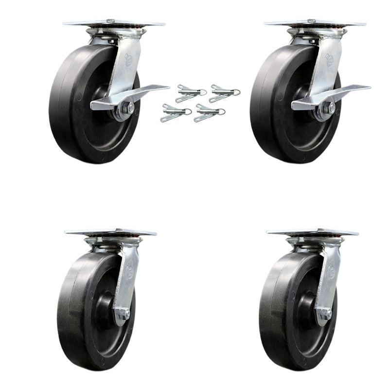 Ensemble de 4 roulettes en polyoléfine avec roulement à rouleaux, 4 verrous pivotants et 2 freins