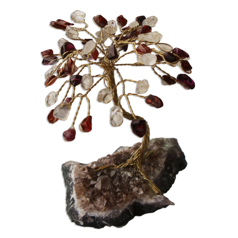Sculpture de pierres précieuses en grenat feu et glace grenat et quartz