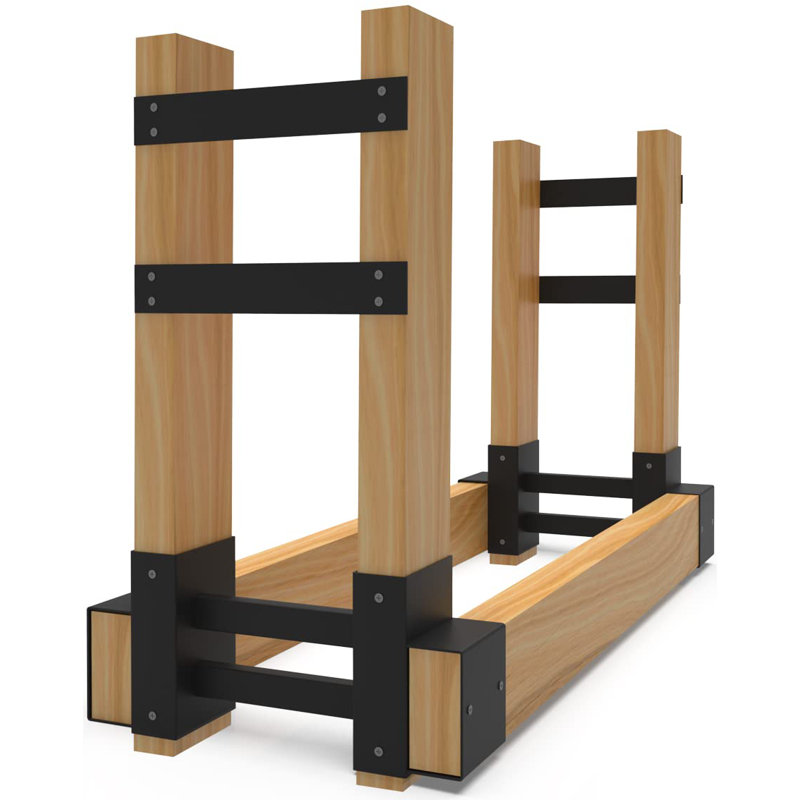 Ensemble de supports de support d'extérieur en bois de chauffage pour le rangement des piles de bois de feu, support réglable pour support à bûches pour bois d'œuvre 2X4, noir, ensemble de 2