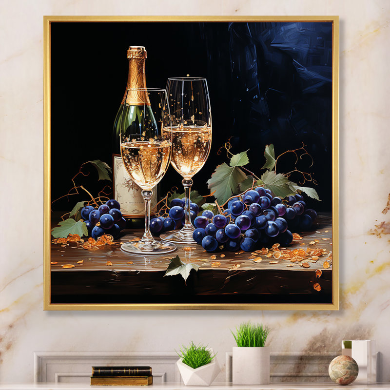 Champagne Christmas Celebration III - reproduction sur toile, H 16 po x l 16 po x P 1 po, Cadre flottant doré