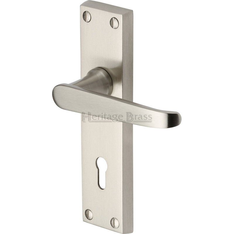 Heritage Brass Heritage Door Handle Lever Lock Victoria Design, Satin Nickel