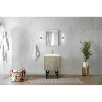 Ensemble de meuble-lavabo rustique en acacia l 24 po x P 20 po, plateau en marbre de culture, robinet en or rose et miroir de 18 po