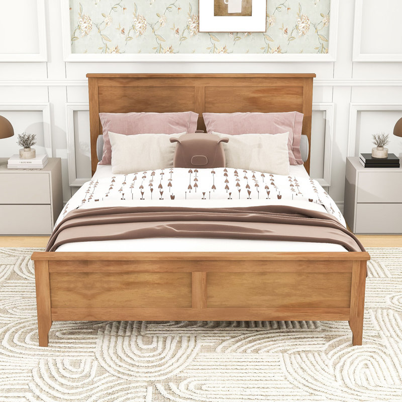 Wooden Platform Bed with Tapered Legs and Headboard, Full, Seadrift