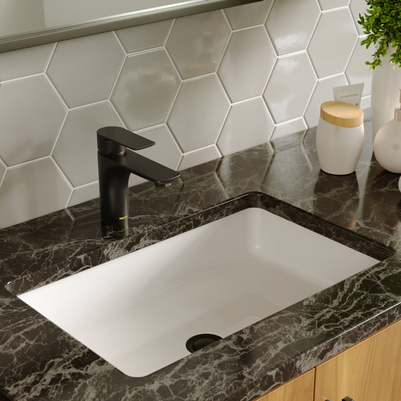 Robinet de salle de bain monocorps à poignée simple avec drain escamotable Karran Kayes, Noir mat